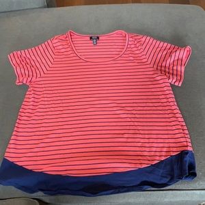 Pink striped t shirt with blue details